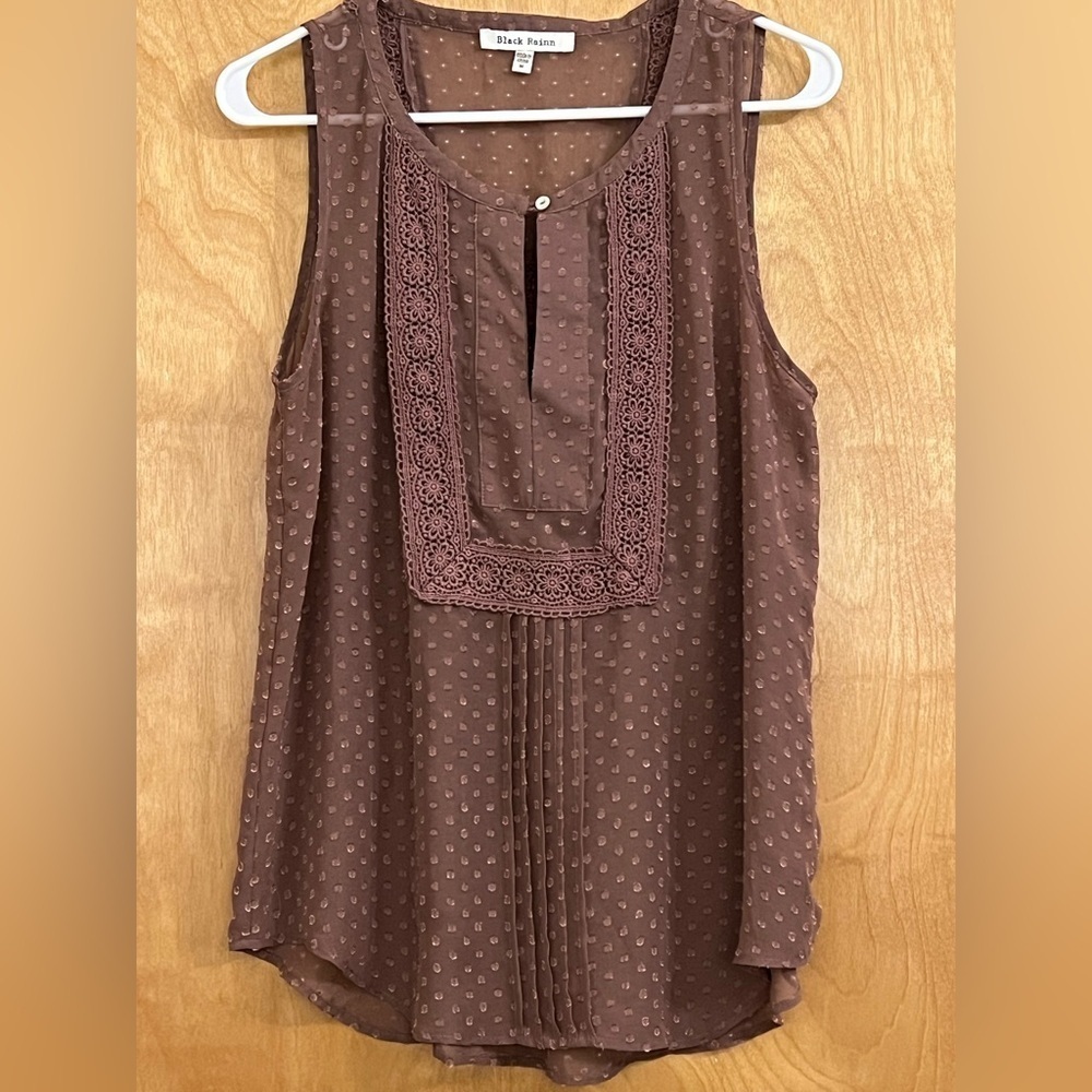 Black Rainn Polka Dot Sleeveless Crochet Top Blouse M